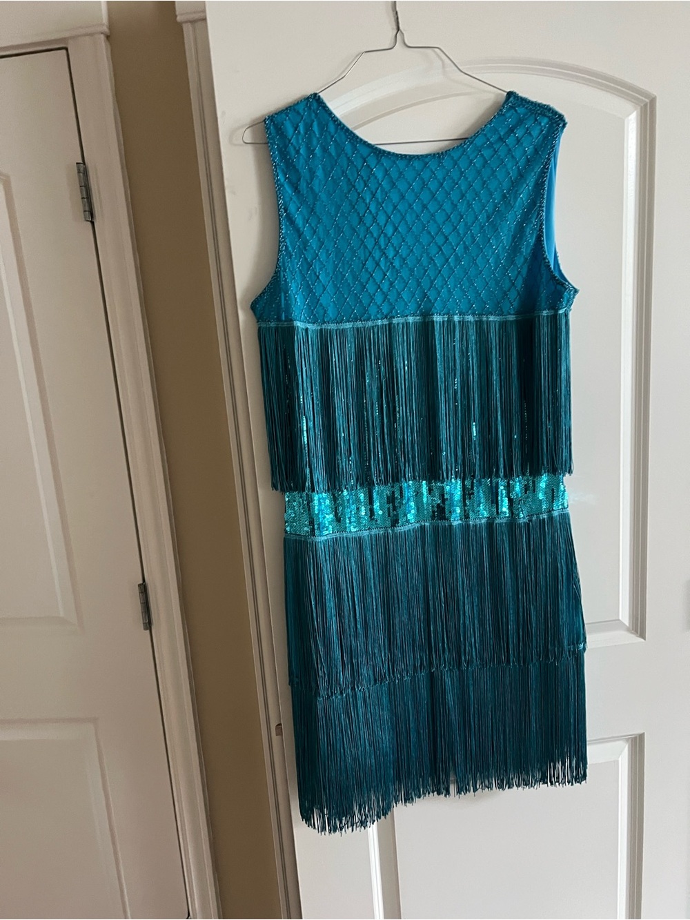 Teal Fringe Sequin Tank Flapper Dress